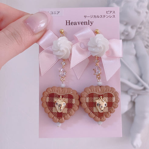 <09030>Whipped Cream Earrings(Pink ribbon)