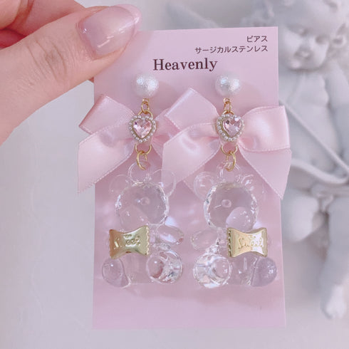 <09036>Clear Bear Earrings(Pink)
