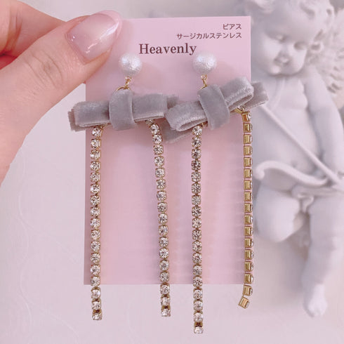 <09038>Velvet Ribbon Earrings Gray