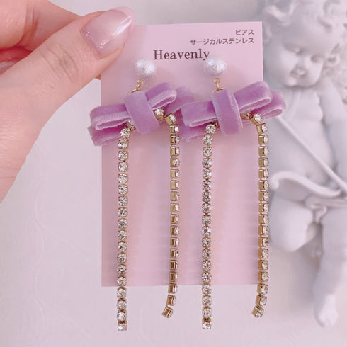 <09039>Velvet Ribbon Earrings Purple