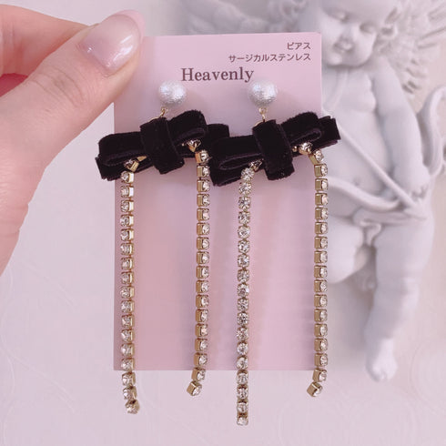 <09041>Velvet Ribbon Earrings Black