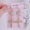 <09047>Crescent moon and rose cross Earrings