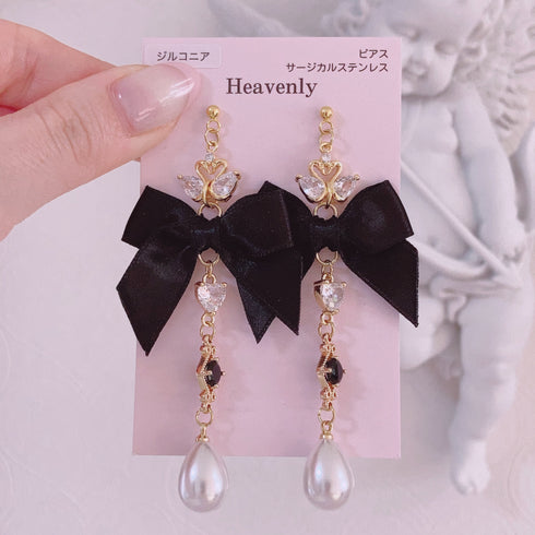 <09051>Swan Earrings(black)