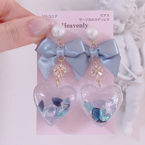 <09056>Clear heart balloon Earrings(Blue)