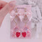 <09077>Pink Clear Bear Clip-On Earrings(Red Heart)