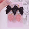 <09080>Black ribbon & pink strawberry Clip-On Earrings