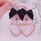 <09083>Black ribbon and golden heart hoop Clip-On Earrings