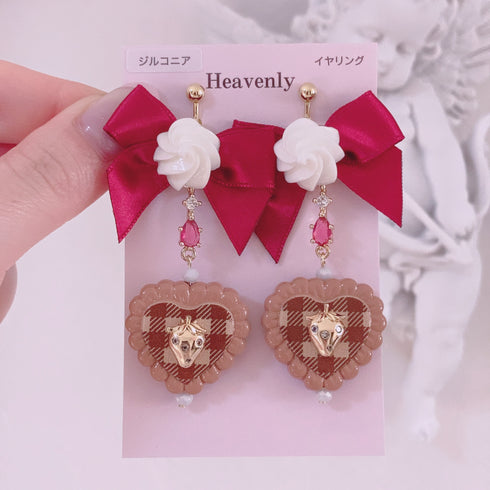 <09091>Whipped Cream Clip-On Earrings(Red ribbon)