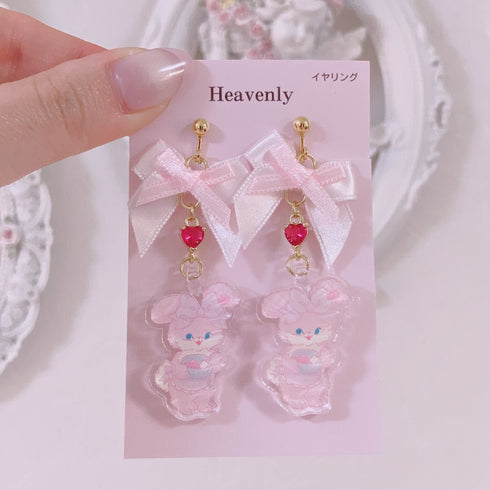 <09103>fluffy bunny collaboration Clip-On Earrings(making sweets)