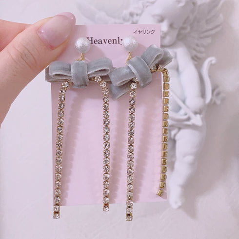 <09104>Velvet Ribbon Clip-On Earrings(gray)