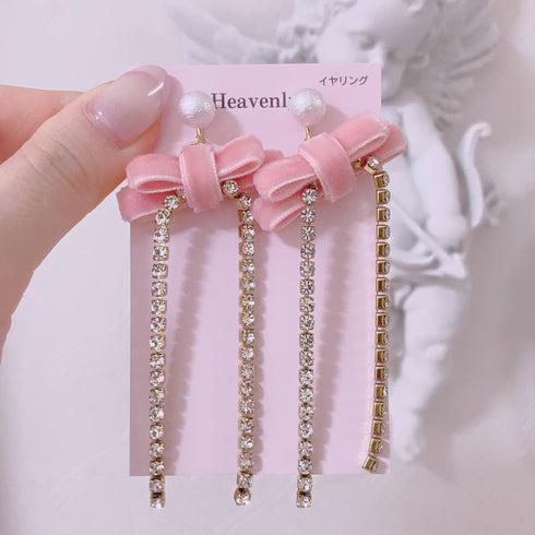 <09105>Velvet Ribbon Clip-On Earrings(pink)