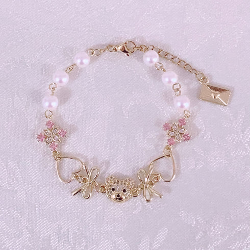 <09110>Bear and pearl Bracelet