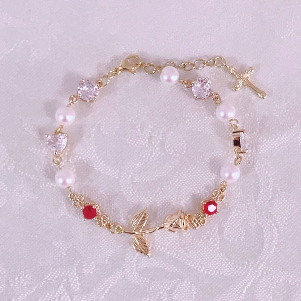 <09112>Golden rose Bracelet(Red)