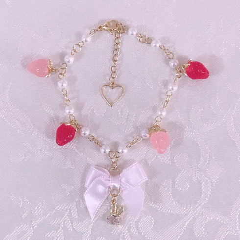 <09115>Pink and red strawberries Bracelet