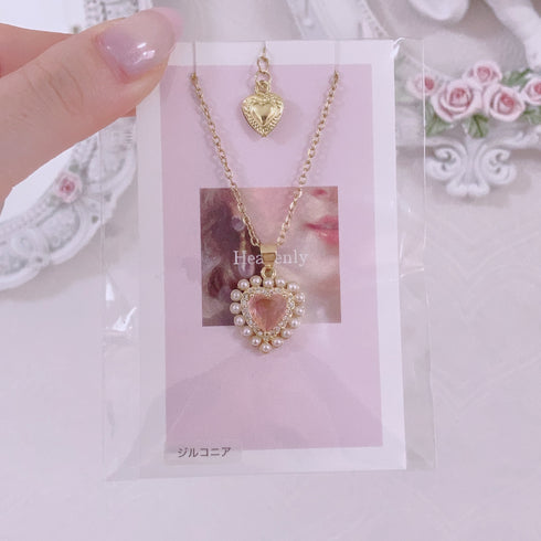 <09117>Perl and pink heart Necklace(45~50cm)