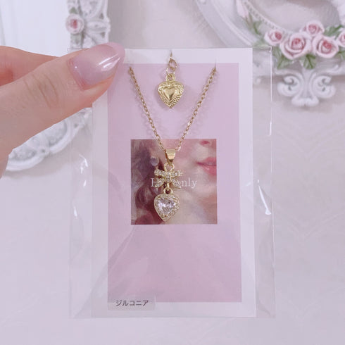 <09118>Ribbon and heart Necklace(45~50cm)