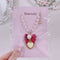 <09132>Sweet Heart Necklace Red Ribbon×Milk×White(56~61cm)
