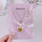 <09133>Sweet Heart Necklace Pink Ribbon×White×Milk(56~61cm)