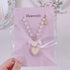 <09134>Sweet Heart Necklace Pink Ribbon×Strawberry×White(56~61cm)