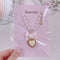 <09135>Sweet Heart Necklace Pink Ribbon×Milk×White(56~61cm)