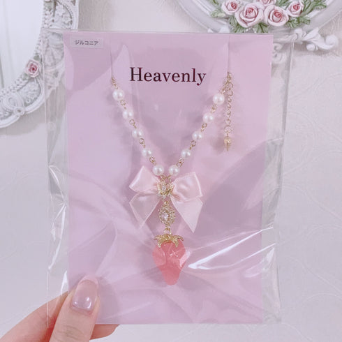 <09137> Magic Clear Bijou×Pink Strawberry Necklace(55~60cm)