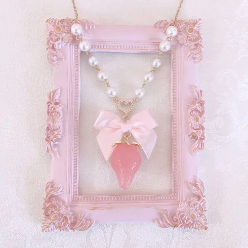 <09140>Strawberry Necklace Heart(Pink)(57~62cm)