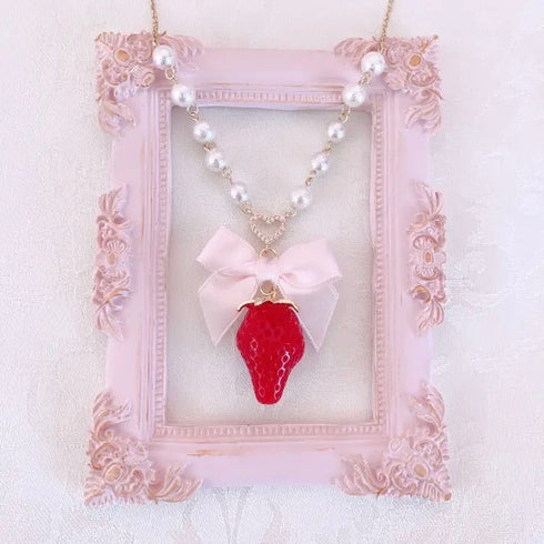 <09141>Strawberry Necklace Heart(Red)(57~62cm)