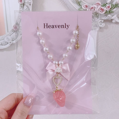 <09142>Strawberry Necklace Rabbit(Pink)(57~62cm)