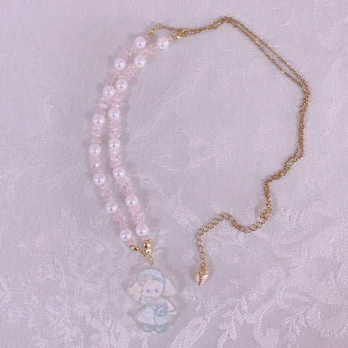 <09147>fluffy bunny collaboration Necklace(Yellow)(60~65cm)