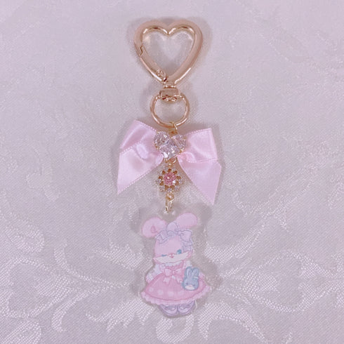 <09152>fluffy bunny collab Bag Charm Pink×Pink Ribbon