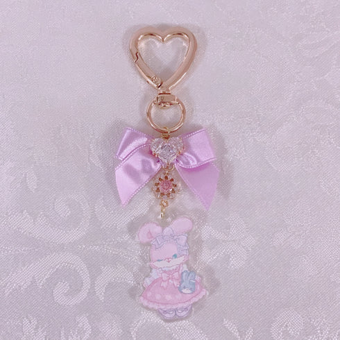 <09153>fluffy bunny collab Bag Charm Pink×Purple Ribbon