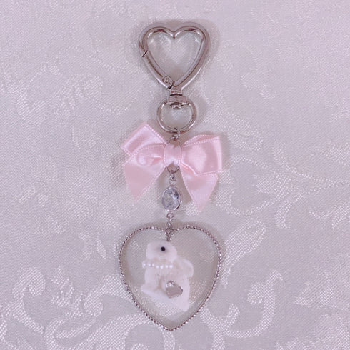 <09160>Rabbit in Heart Bag Charm(Pink)