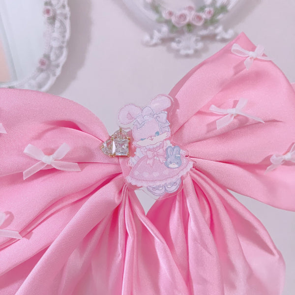 <09180>fluffy bunny collaboration Barrette(Pink rabbit)