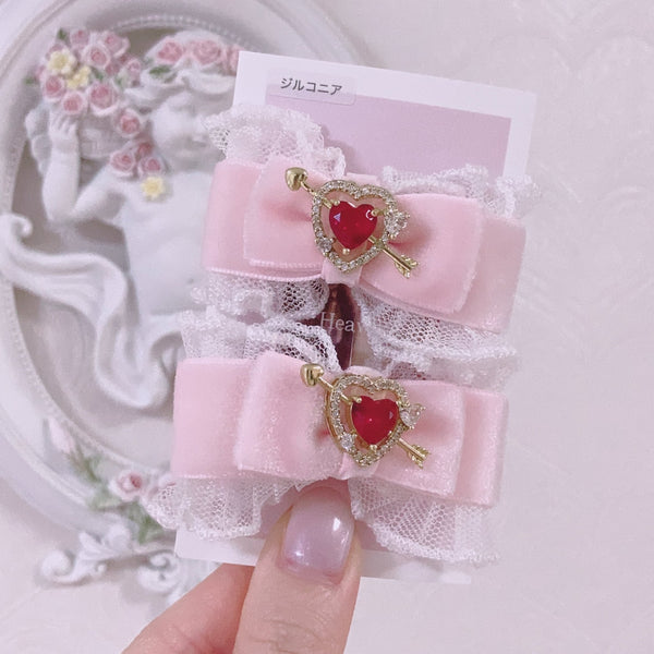 <09185>Velvet Ribbon Hair Clip Pink×Arrow