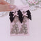 <09190>Bear Earrings Black Ribbon×Pink Heart