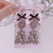 <09196>Bear Clip-On Earrings Pink Ribbon×Pink Heart