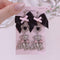 <09197>Bear Clip-On Earrings Black Ribbon×Pink Heart