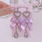 <09199>lace heart&pink ribbon Clip-On Earrings