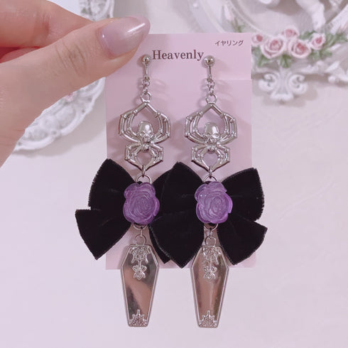 <09200>Purple rose coffin Clip-On Earrings