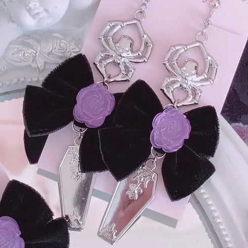 <09200>Purple rose coffin Clip-On Earrings