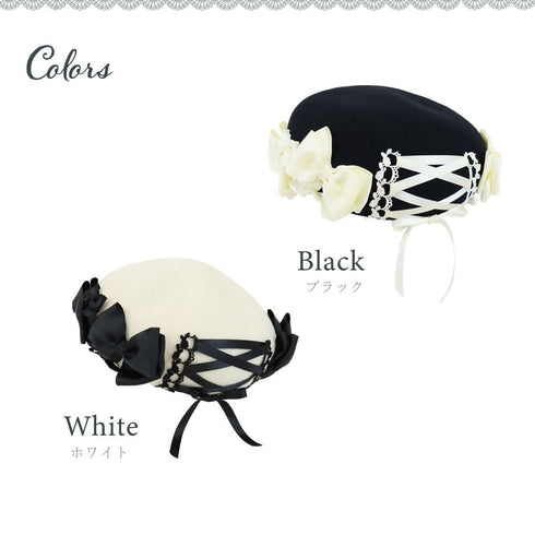 レースアップリボンベレー ベレー帽 帽子 リボン 冬 【LALUICE】