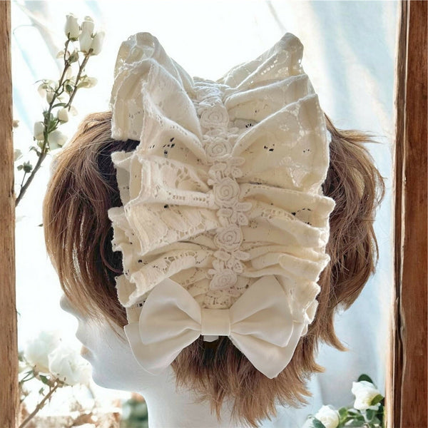 Serre-tête en coton à volants, couleur naturelle