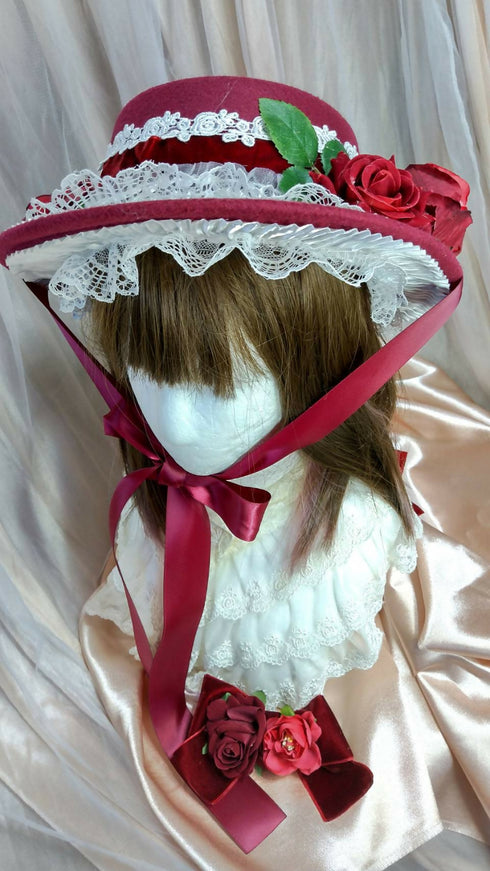 ボルドー薔薇リボンスペシャルフェルトハット