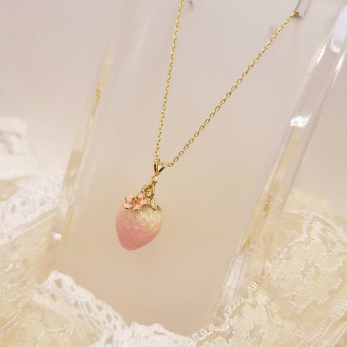 <10003>strawberry&small flour necklace (pink)