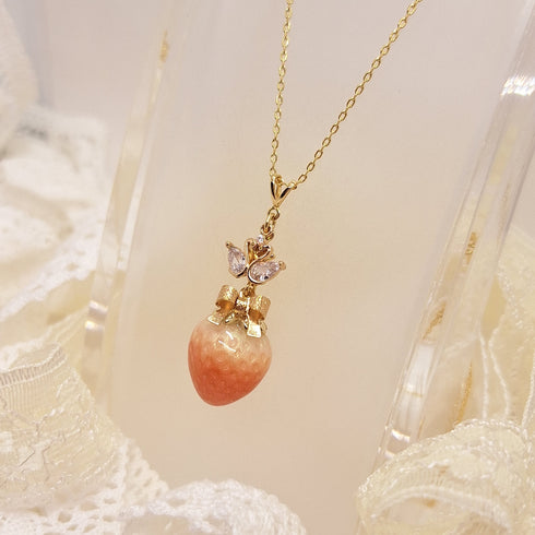 <10004>strawberry&swan ribbon necklace (elegant rose)
