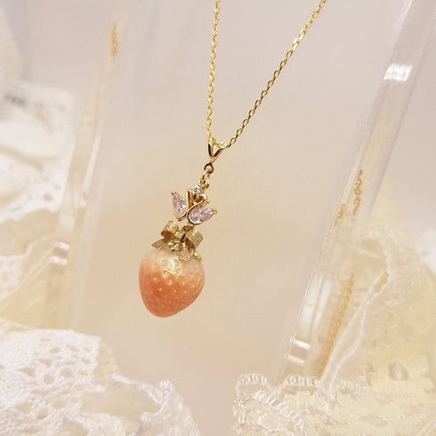 <10005>strawberry&swan ribbon necklace (peach)