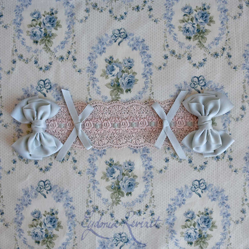<10006>Rocailleリボンレースヘッドドレス ミントブルー×ピンクレース