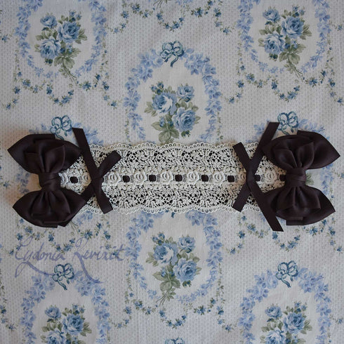 <10007>Rocailleリボンレースヘッドドレス チョコブラウン