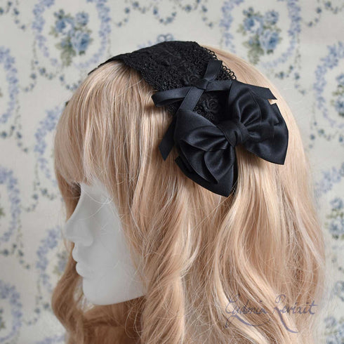 <10009>Rocailleリボンレースヘッドドレス ブラック×ブラックレース