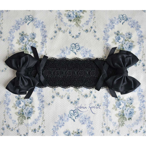 <10009>Rocailleリボンレースヘッドドレス ブラック×ブラックレース